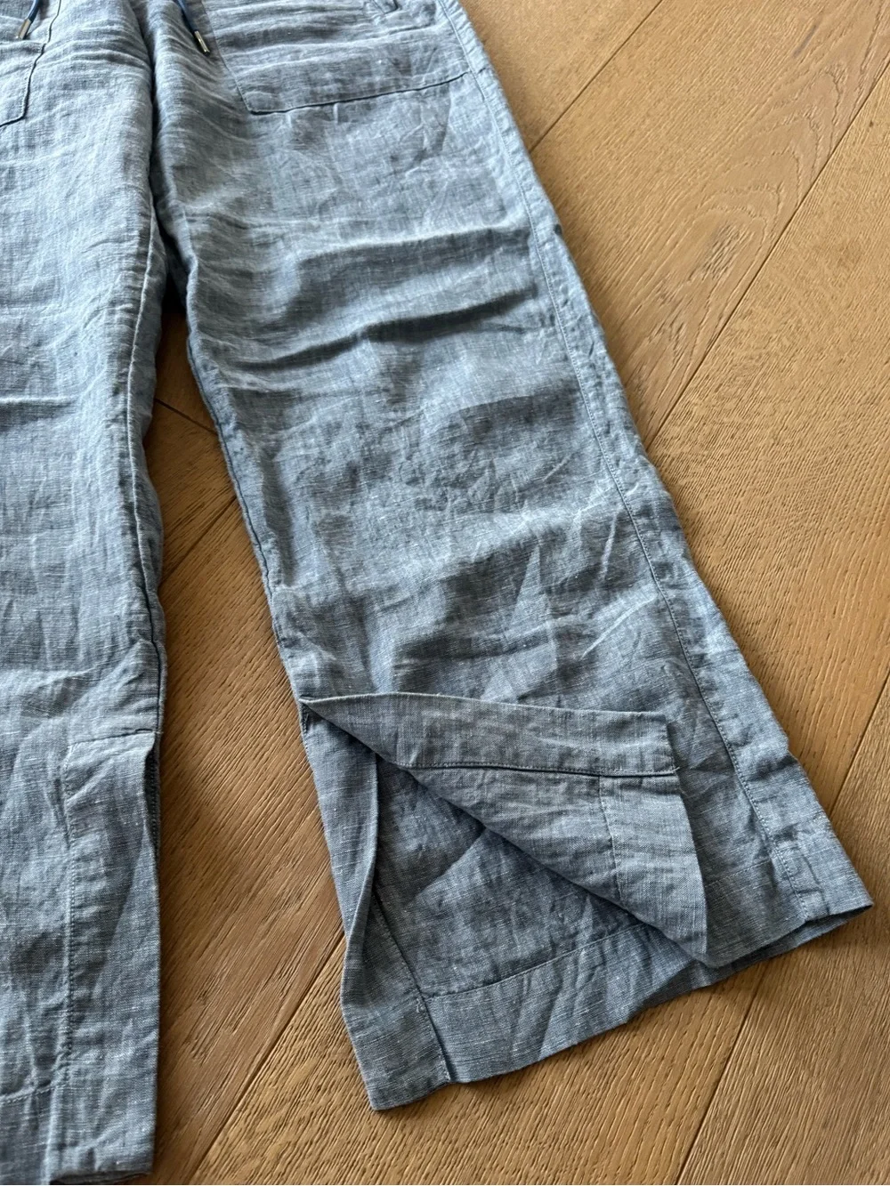 Athleta Retreat 100% Linen Wide Leg Pants Chambray Blue Size 0
